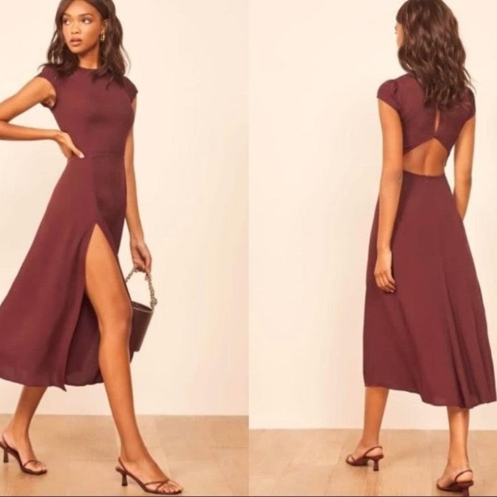 Reformation Burgundy Gavin Midi Dress